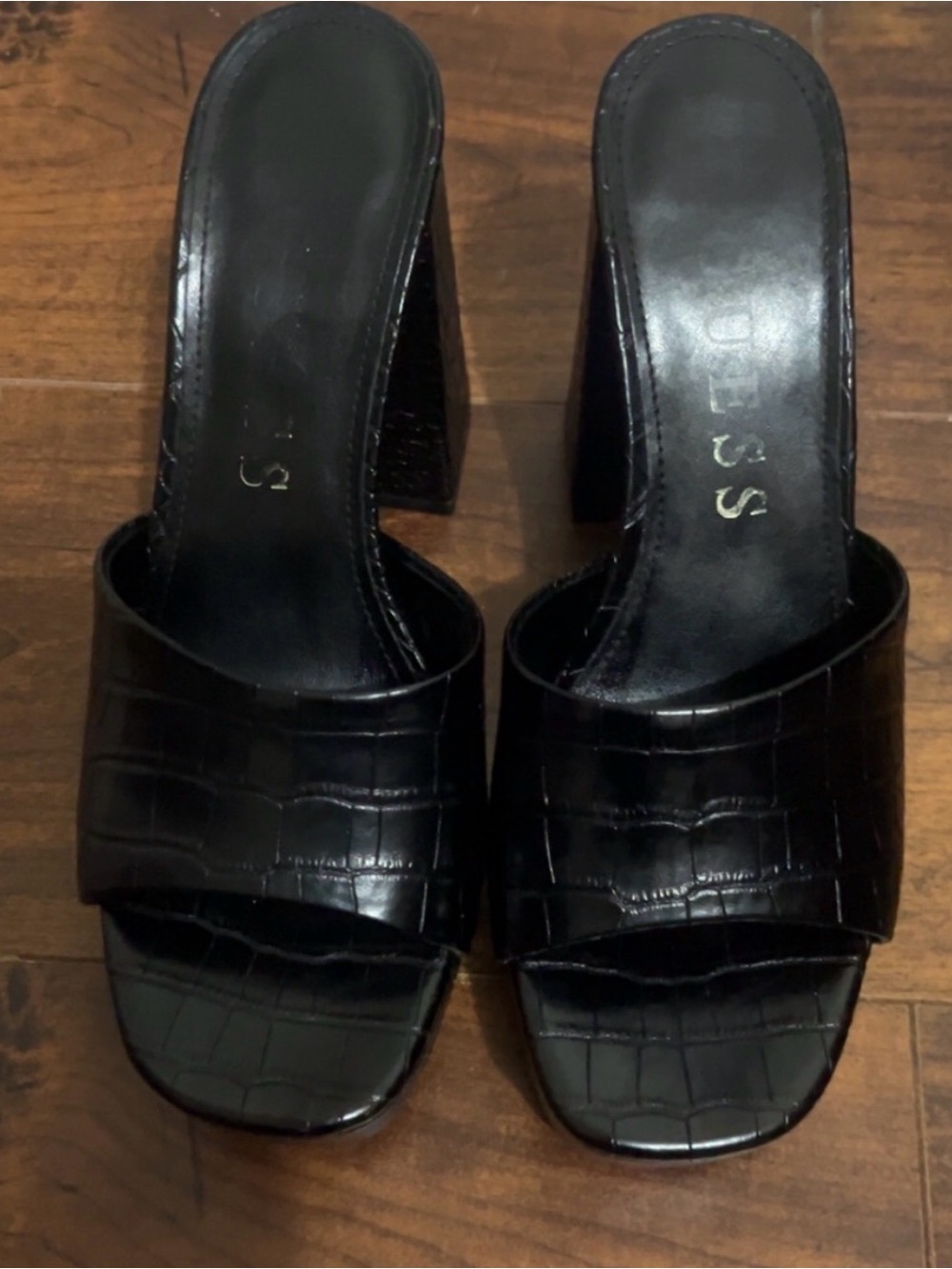 Guess by Marciano Black Croc-Embossed Slide Mules